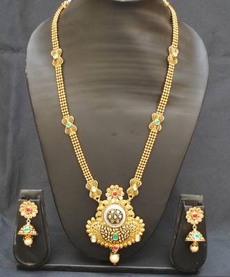 Gorgeous Multicolour Stone Studded Gold Long Necklace Set 2