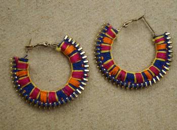 color block zip your ear hand embroidered hoops 1