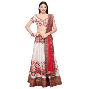 White printed silk unstitched lehenga 1