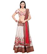 White printed silk unstitched lehenga