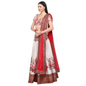 White printed silk unstitched lehenga 2