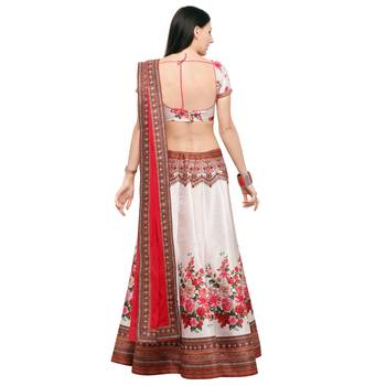 White printed silk unstitched lehenga 3