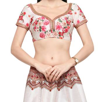 White printed silk unstitched lehenga 4