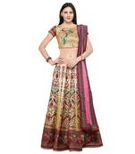 Beige printed silk unstitched lehenga