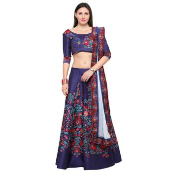 Blue printed silk unstitched lehenga 1