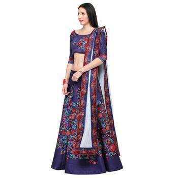 Blue printed silk unstitched lehenga 2
