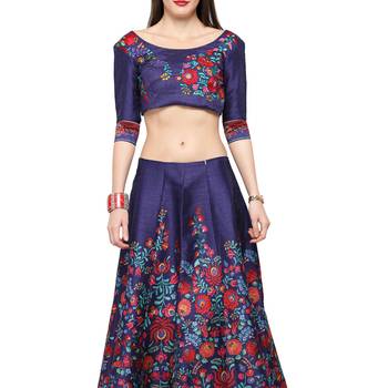 Blue printed silk unstitched lehenga 3