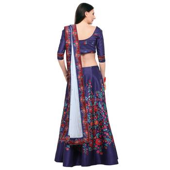 Blue printed silk unstitched lehenga 4