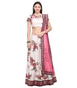 Digital printed silk white unstitched lehenga party wear dress
