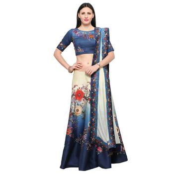 Blue printed silk unstitched lehenga 1