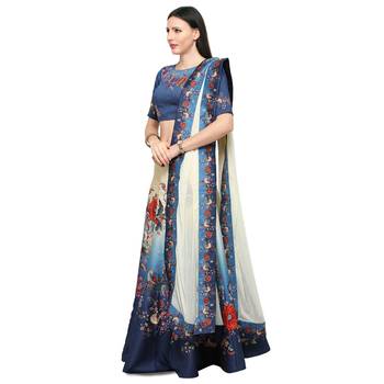 Blue printed silk unstitched lehenga 2