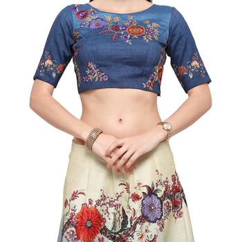 Blue printed silk unstitched lehenga 3