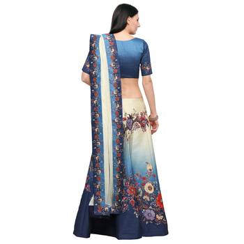 Blue printed silk unstitched lehenga 4