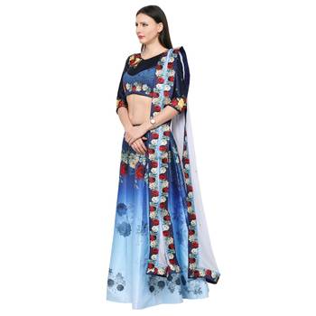 Blue printed silk unstitched lehenga 2