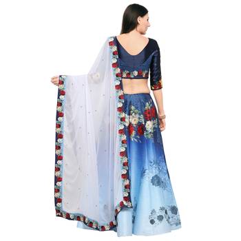 Blue printed silk unstitched lehenga 3