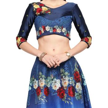Blue printed silk unstitched lehenga 4