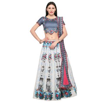 White printed silk unstitched lehenga 1