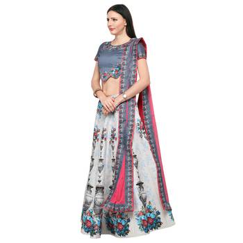 White printed silk unstitched lehenga 2