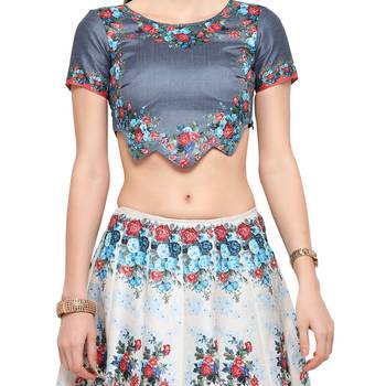 White printed silk unstitched lehenga 3