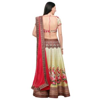 Beige printed silk unstitched lehenga 3