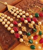 Gorgeous Multilayer Ruby Emerald Pearl Necklace Set