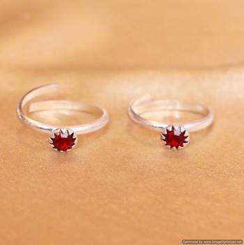 Red Zircon Studded Single Stone Adjustable Toe Ring 1