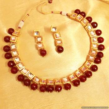 Red Onyx Kundan Single Line Necklace Set 1