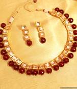 Red Onyx Kundan Single Line Necklace Set