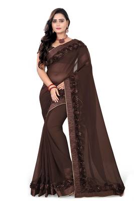 Brown Woven Georgette Saree With Blouse 1
