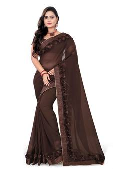 Brown Woven Georgette Saree With Blouse
