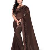 Brown Woven Georgette Saree With Blouse