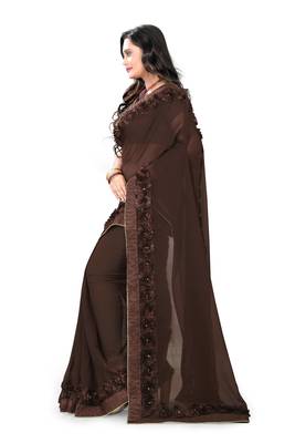 Brown Woven Georgette Saree With Blouse 2