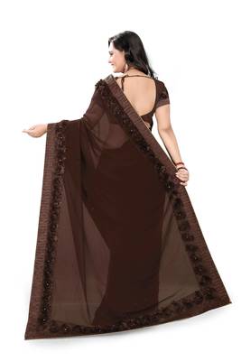 Brown Woven Georgette Saree With Blouse 3