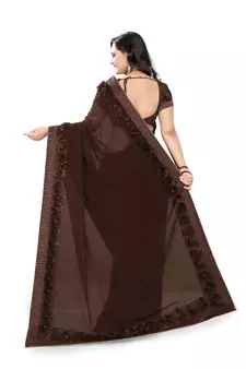 Brown Woven Georgette Saree With Blouse