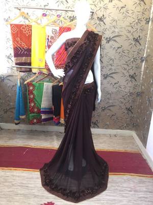 Brown Woven Georgette Saree With Blouse 5