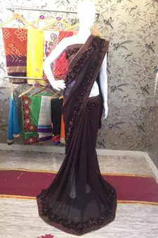 Brown Woven Georgette Saree With Blouse
