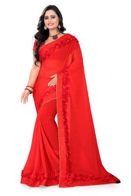 Red Woven Georgette Saree With Blouse 1