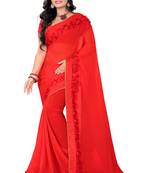 Red Woven Georgette Saree With Blouse