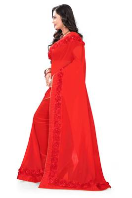 Red Woven Georgette Saree With Blouse 2