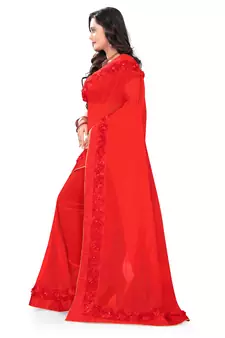 Red Woven Georgette Saree With Blouse