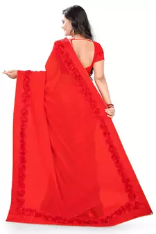Red Woven Georgette Saree With Blouse