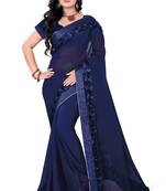 Navy Blue Woven Georgette Saree With Blouse