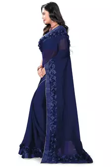 Navy Blue Woven Georgette Saree With Blouse