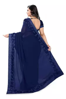 Navy Blue Woven Georgette Saree With Blouse
