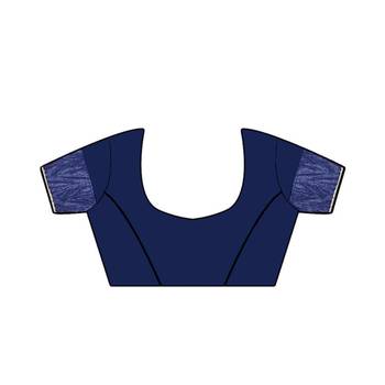 Navy Blue Woven Georgette Saree With Blouse 4