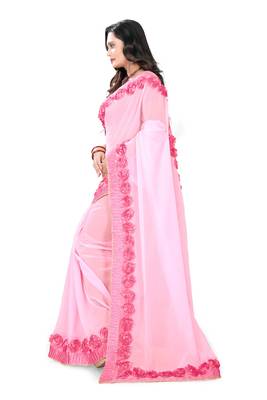 Light Baby Pink Woven Georgette Saree With Blouse 2