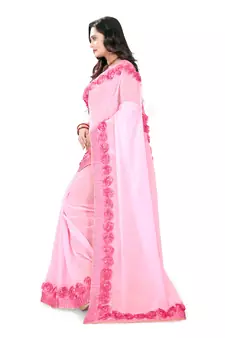 Light Baby Pink Woven Georgette Saree With Blouse