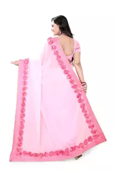 Light Baby Pink Woven Georgette Saree With Blouse
