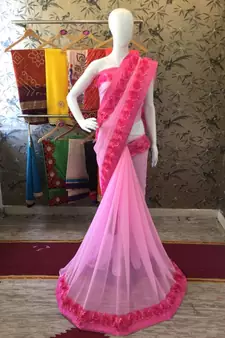 Light Baby Pink Woven Georgette Saree With Blouse