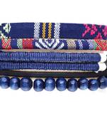 4 Piece Combo Blue Leather Fashion Bead Hippy Bracelet for Men Boys